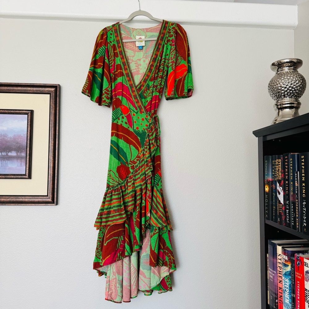 Farm x Anthropologie Flutter Sleeve Wrap Maxi Dress Size XXS